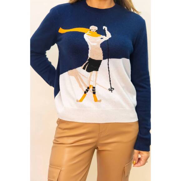 NEW AUTUMN CASHMERE vintage ski cashmere sweater in navy - Picture 2 of 3